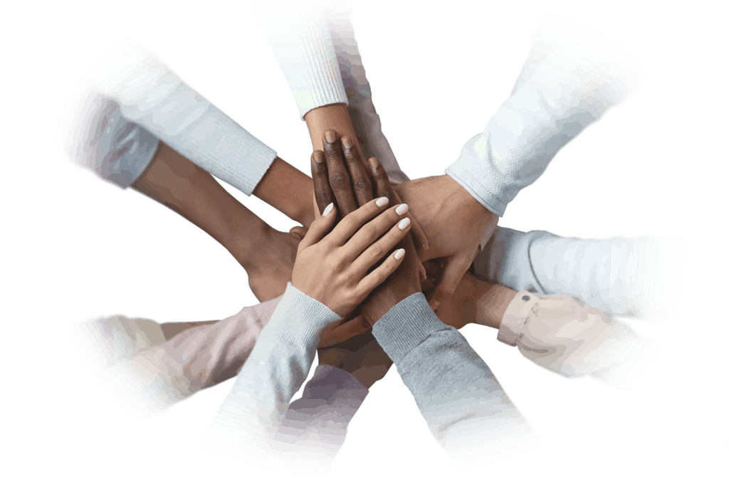 Diverse hands in a huddle